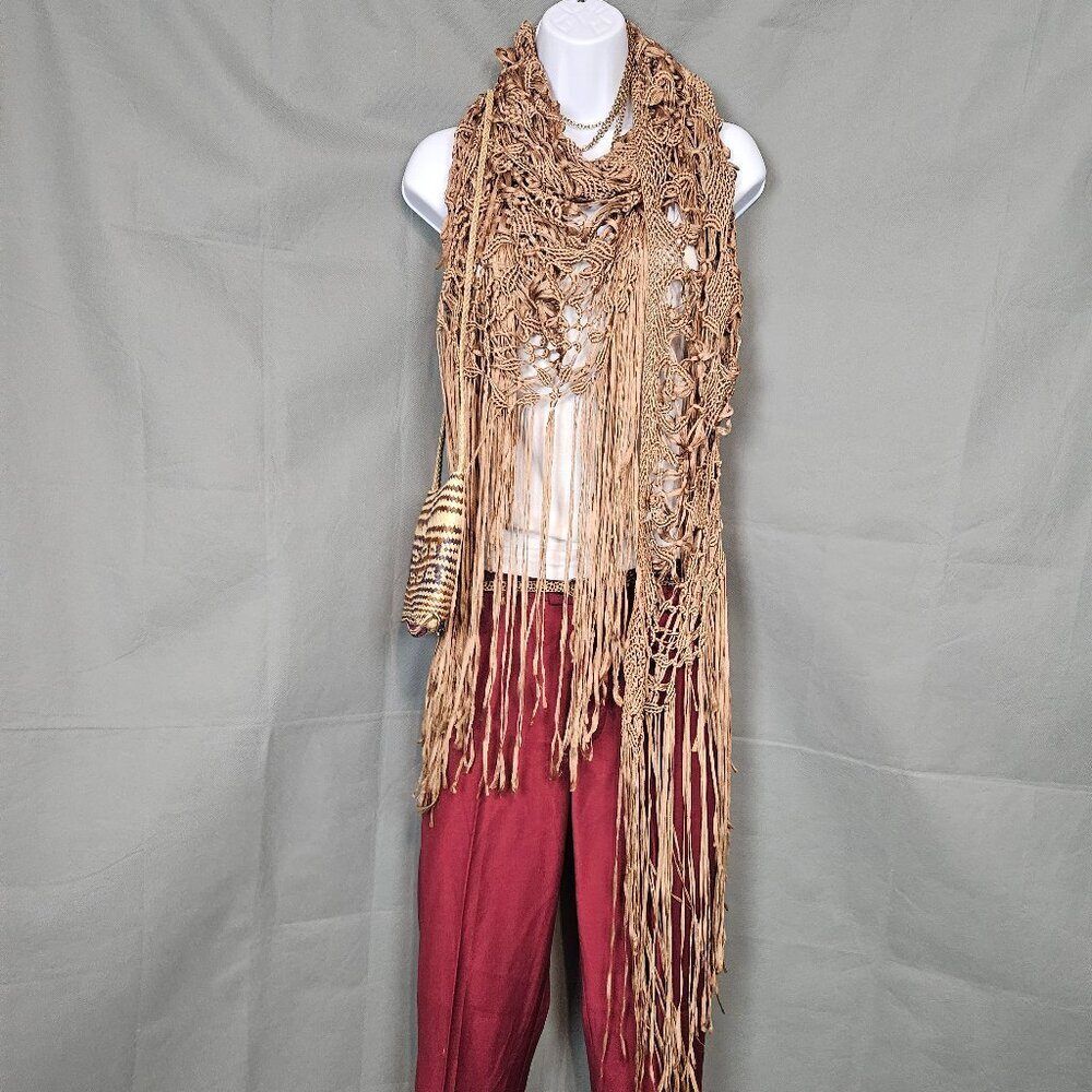 70s Vintage Boho Macrame Crochet Fringe Handmade Wrap